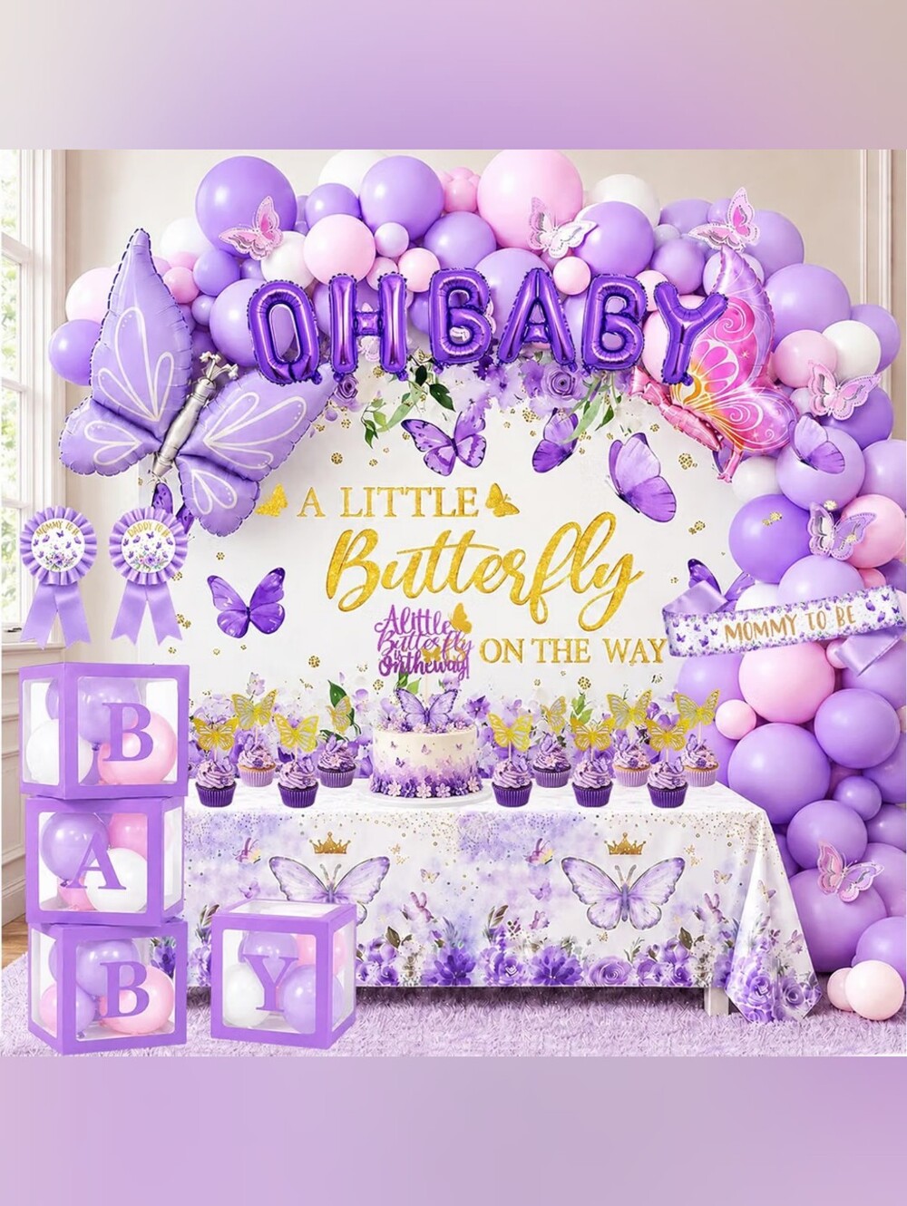 Baby Shower Party Kit - Complete Decor Set w/ Parent Badges, Sash & More
